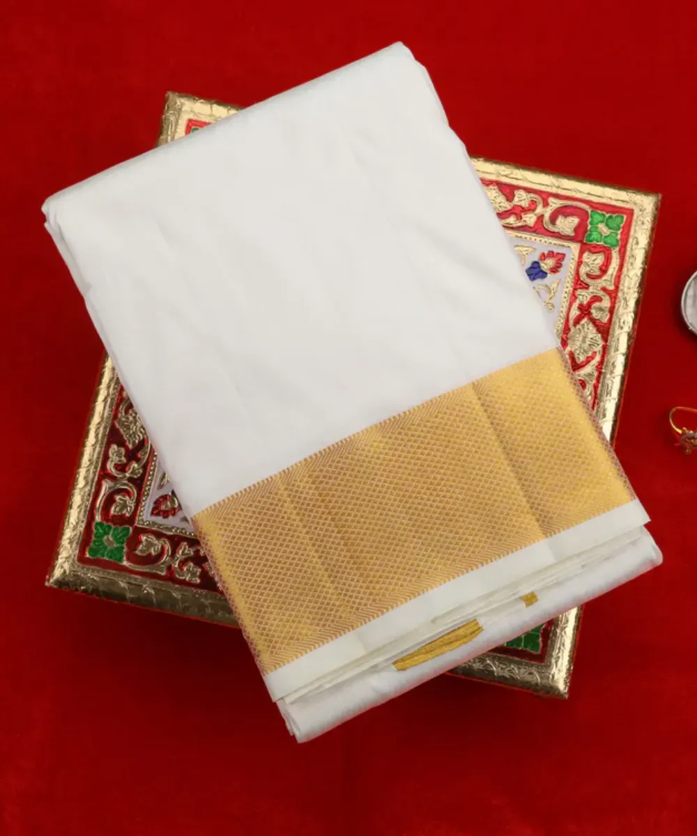 Silk Dhoti with White and Gold Border – Kira Handlooms