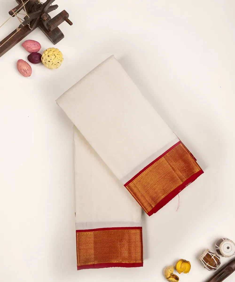 White Silk Dhoti with Red Border – Kira Handlooms