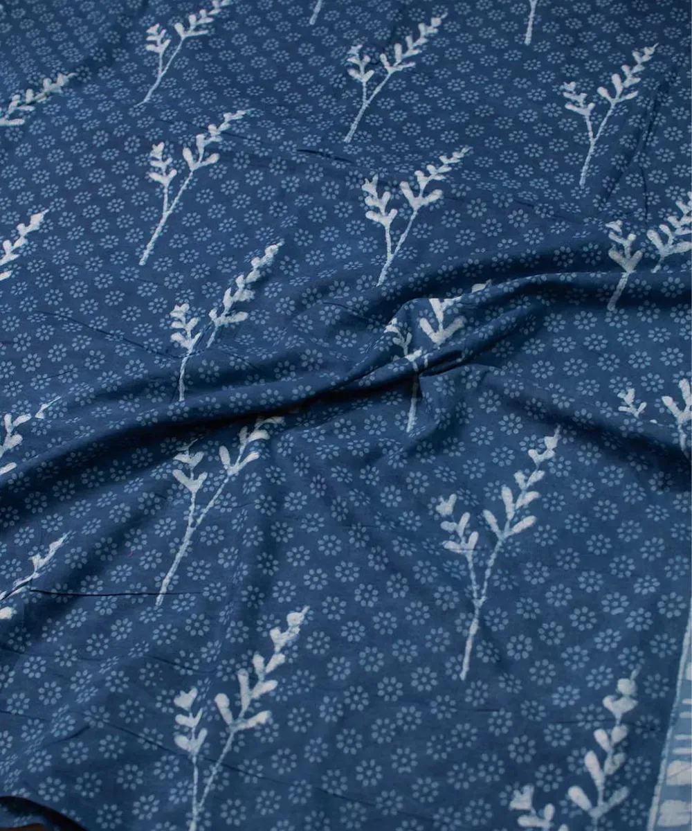 Blue Printed Cotton Saree - Sara's Fashion