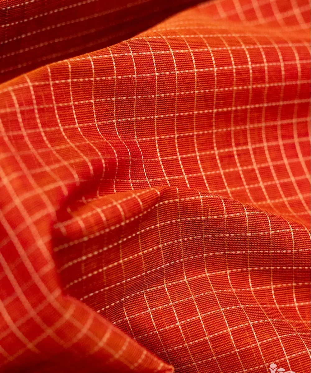 Orange, Green and Red Kanchi Cotton Saree - Sara's Fashion