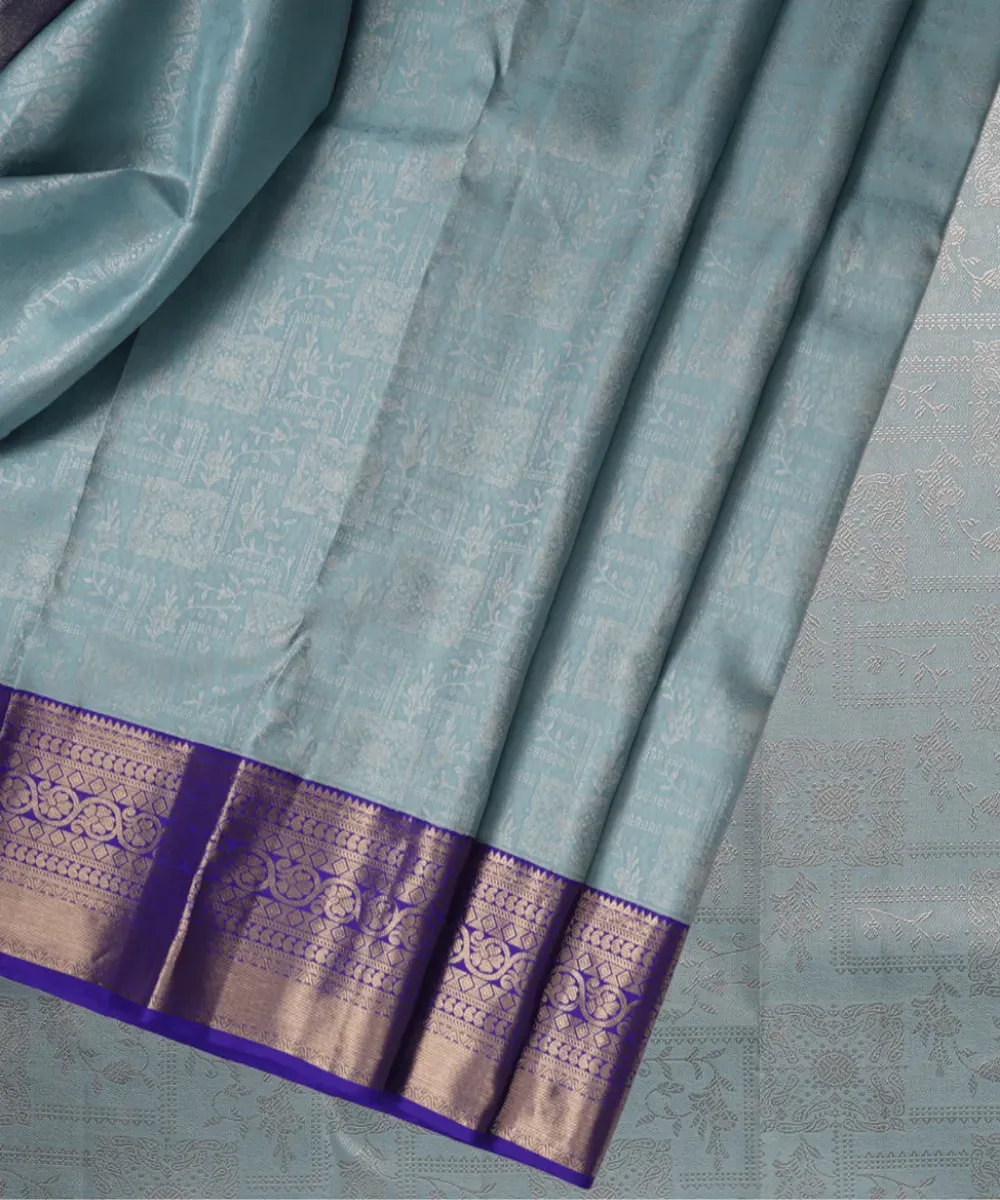Blue and Grey with Gold Zari Silk Saree – Kira Handlooms