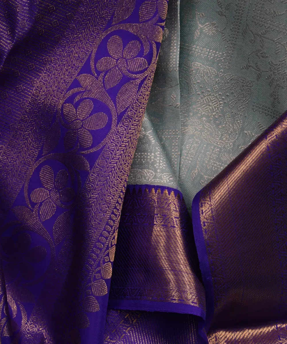 Blue and Grey with Gold Zari Silk Saree - Sara's Fashion
