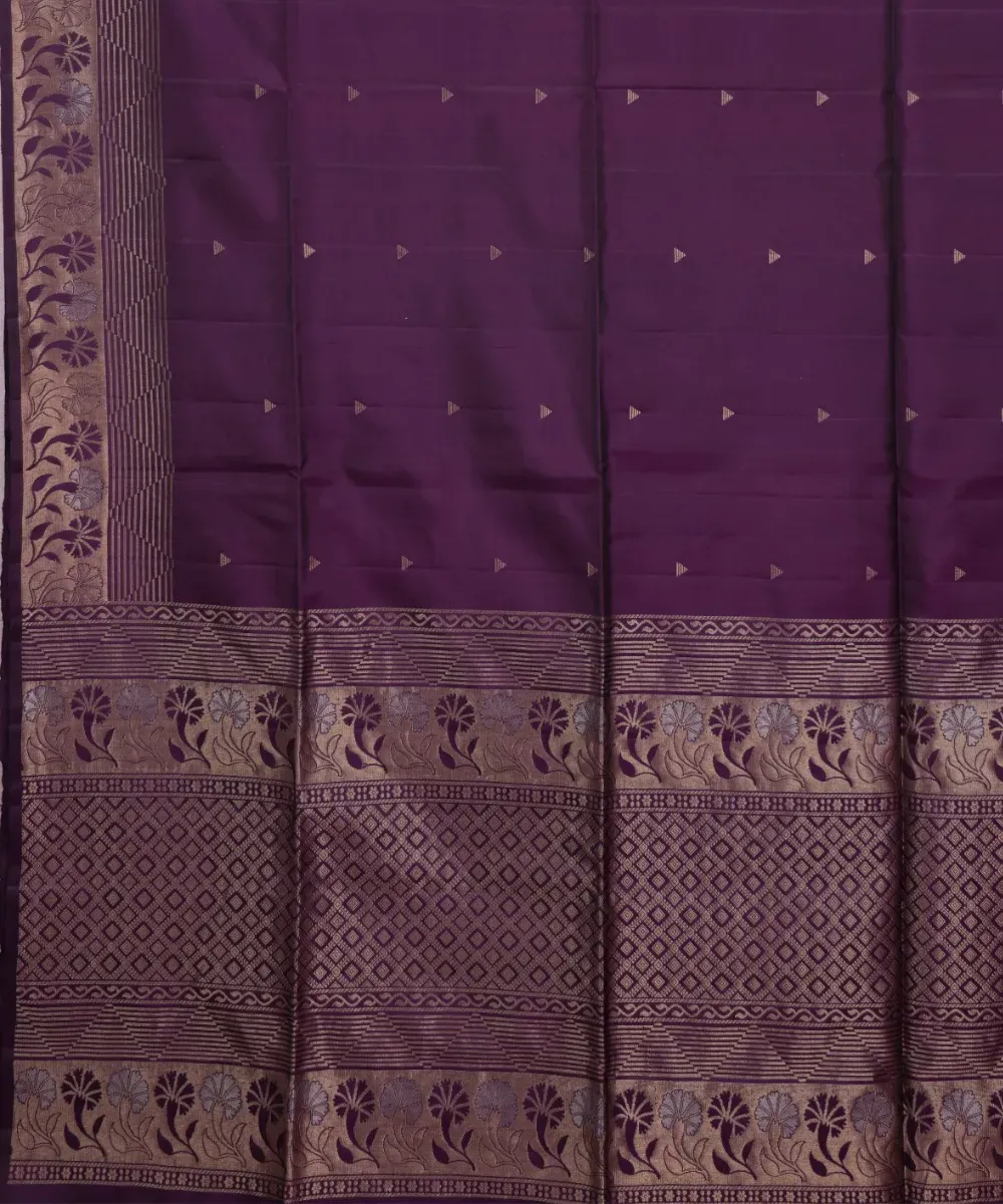 Dark Purple Silk Saree with Zari Border - Sara's Fashion