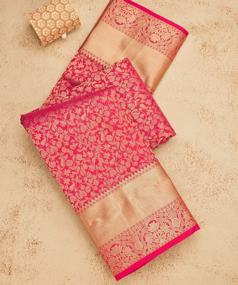 Pink with Gold Zariwork Silk Saree – Kira Handlooms