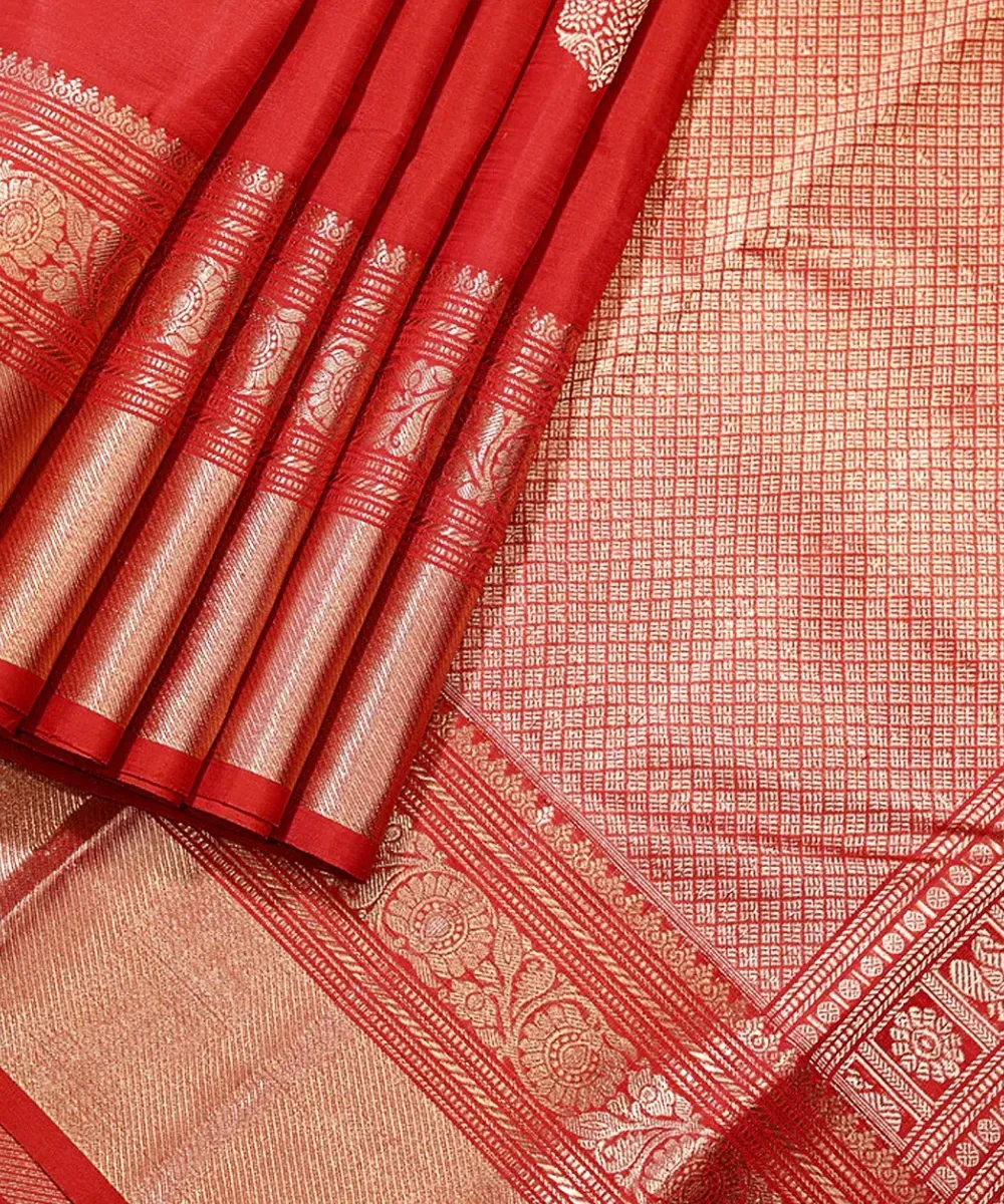 Red with Gold Zari Border Silk Saree - Sara's Fashion