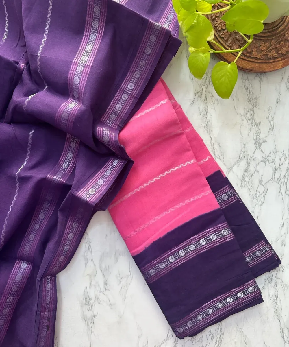 Pink and Purple Colour Sungudi Saree  – Kira Handlooms