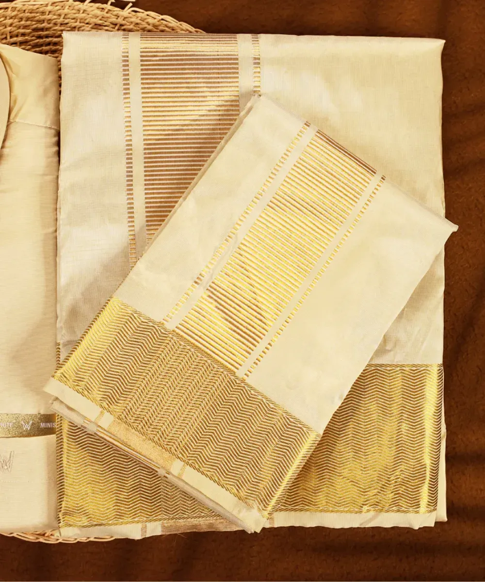 Gold Coloured Silk Wedding Dhoti – Kira Handlooms