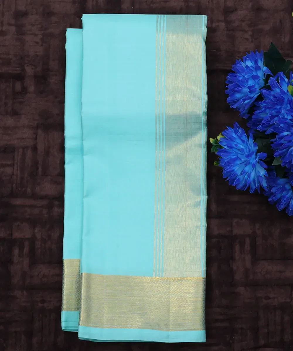Light Green Silk Dhoti with Gold Border – Kira Handlooms